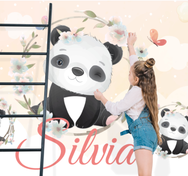 Fototapeta zwierzęta panda z kwiatami - TenStickers