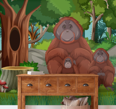 Fototapeta zwierzęta scena rodziny orangutanów - TenStickers