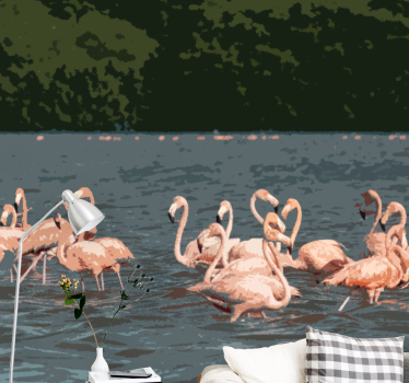 Fototapeta zwierzęta stado flamingów w zbiorowisku - TenStickers