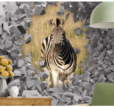 Fototapeta zwierzęta zebra wyłaniająca się z skał - TenStickers