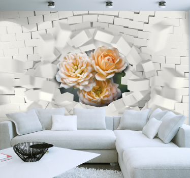 Fototapeta 3D kwiaty w białych blokach - TenStickers