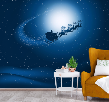 świąteczna noc ze śniegiem fototapeta do salonu - TenStickers