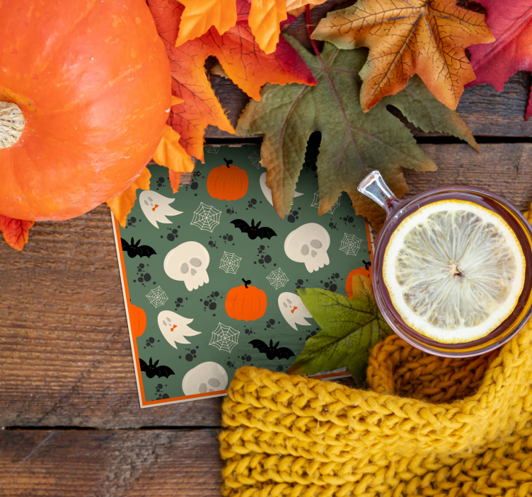 Podkładka pod kubek na halloween Wzór dyni, duchów i pająków - TenStickers