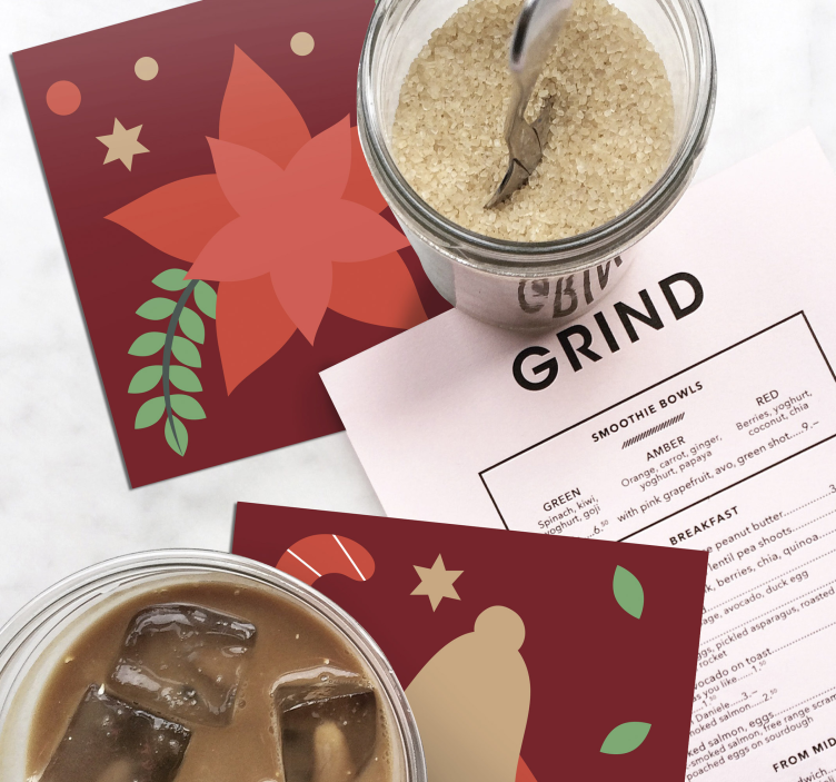 Podkładka pod kubek na święta motyw poinsecji i dzwonków - TenStickers