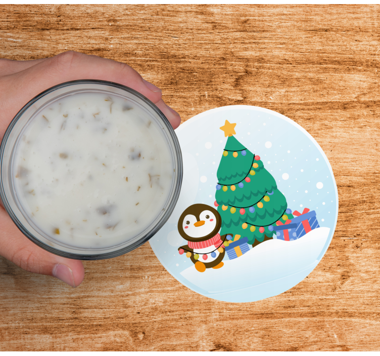 Podkładka pod kubek na święta z pingwinem i choinką - TenStickers