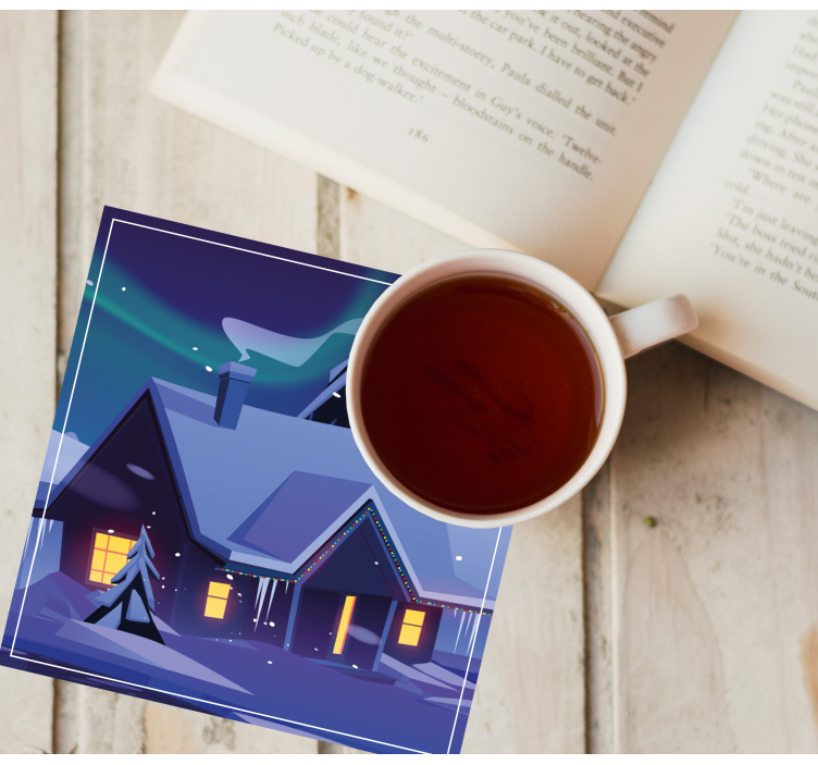 Podkładka pod kubek na święta zimowa chatka z lampkami - TenStickers