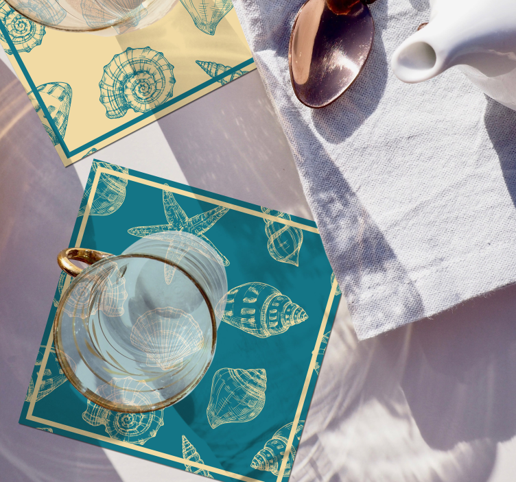 Podstawka pod kubek muszelka Ręcznie narysuj muszle i rozgwiazdy - TenStickers