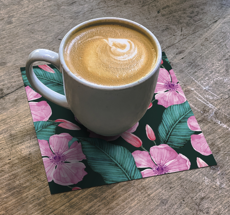 Podkładka pod kubek różowe kwiatki - TenStickers