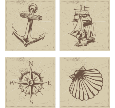 Vintage podstawka pod kubek zestaw symboli morskich - TenStickers