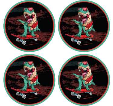 Podstawka pod kubek vintage Zielony dinozaur na łyżwach - TenStickers