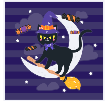 Podkładka pod kubek halloween kot czarownicy na miotle - TenStickers