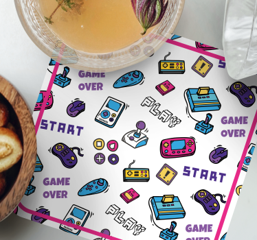 Podkładka pod kubek geek Gra retro nad symbolami - TenStickers