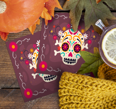 Podkładka pod kubek halloween motyw kolorowej czaszki - TenStickers