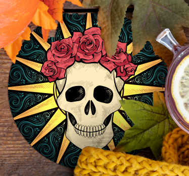 Podkładka pod kubek halloween Czaszka kobiet z różą - TenStickers
