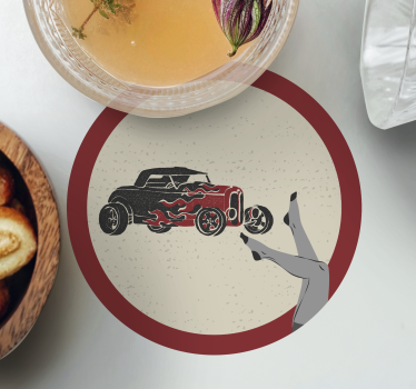 Vintage podstawka pod kubek ognisty hot rod - TenStickers