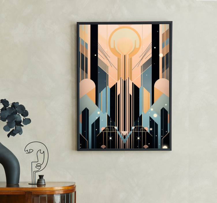 Plakat art deco różowe i niebieskie kształty - TenStickers