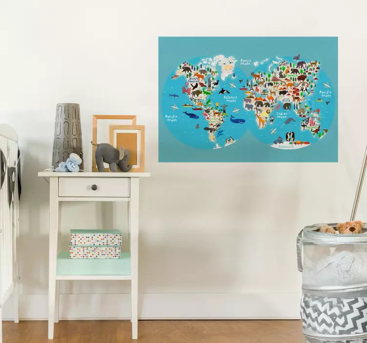 Plakat mapa świata ze zwierzętami - TenStickers