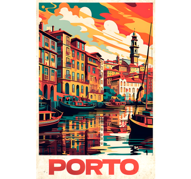 Plakat miasta i państwa oporto w stylu vintage - TenStickers