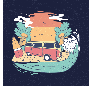 Plakat miasta i państwa scena z vanem surfingowym - TenStickers