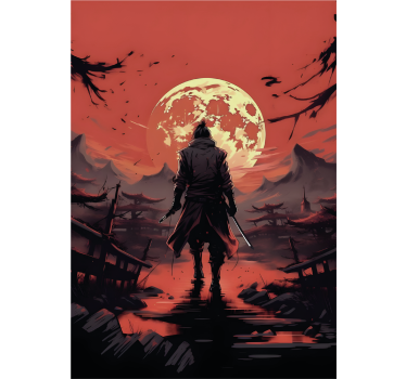 plakat młodzieżowy sylwetka wojownika anime - TenStickers