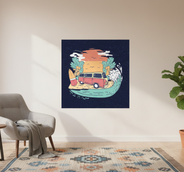 Plakat miasta i państwa scena z vanem surfingowym - TenStickers
