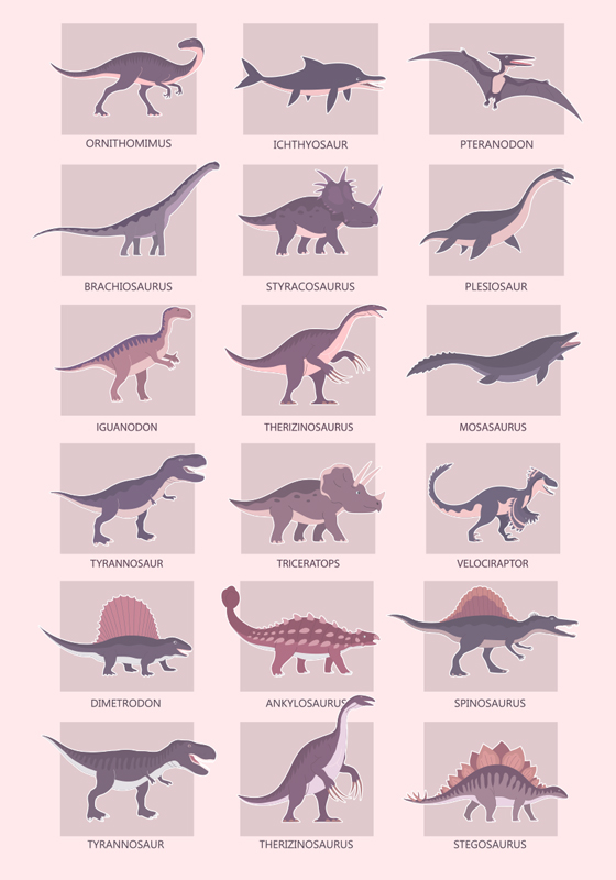 plakat dinozaury różne typy - TenStickers