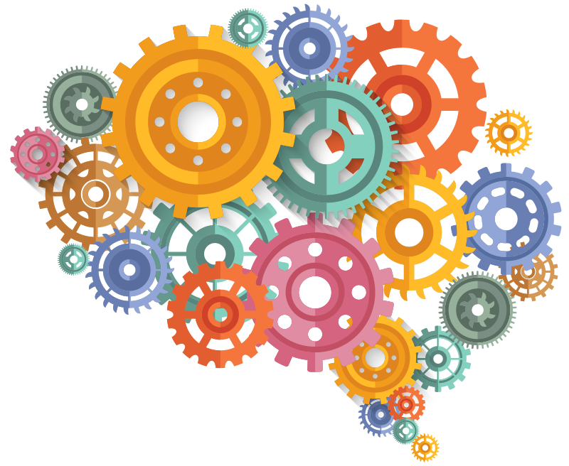 Plakat do biura z kolorowymi trybikami mózgu - TenStickers