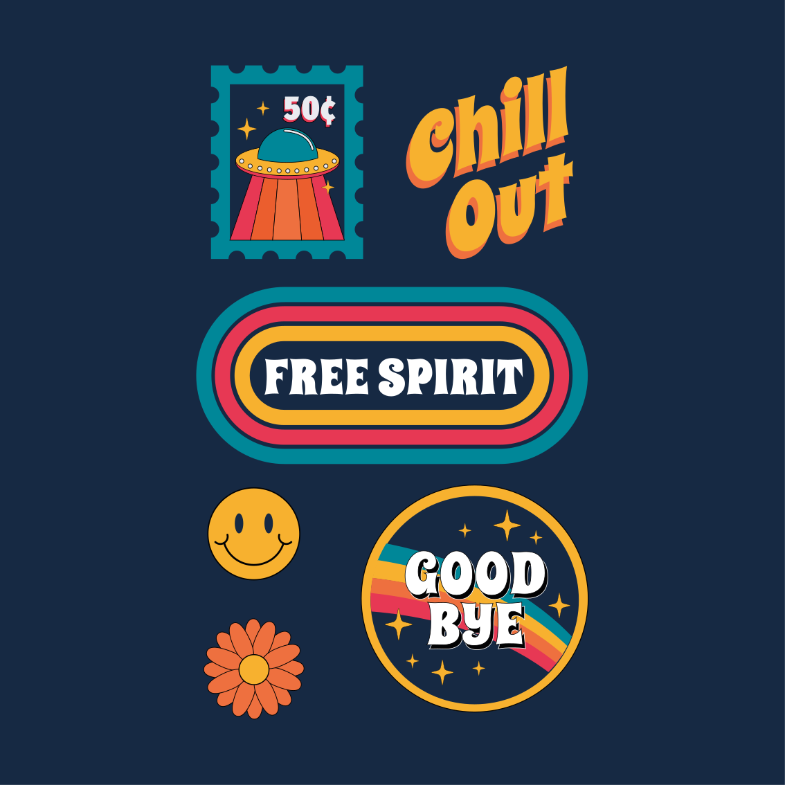 Plakat do salonu w stylu lat 70-tych radość i relaks - TenStickers