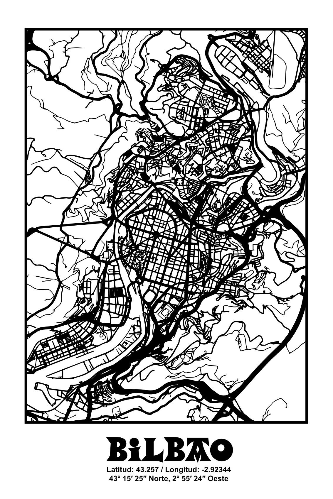 Plakat do salonu mapa topograficzna bilbao - TenStickers