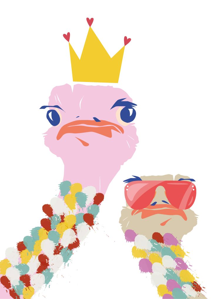 Plakat do salonu kolorowe strusie w stylu artystycznym - TenStickers