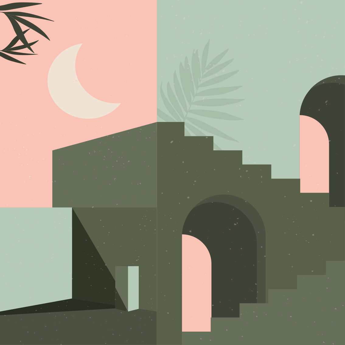 Plakat do salonu w różowo-turkusowe formy - TenStickers