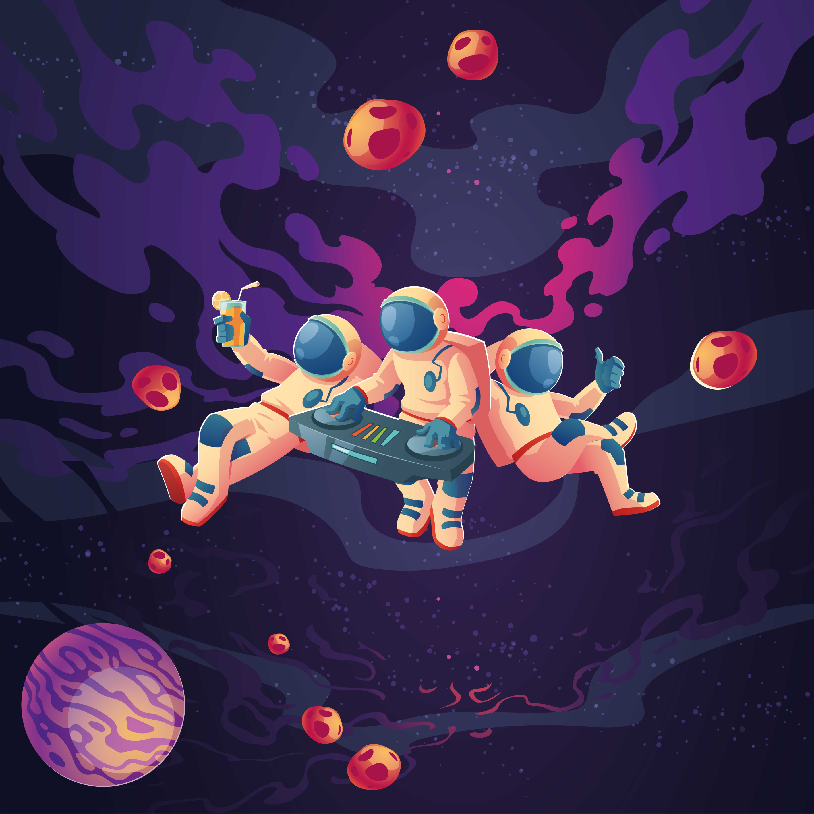 Plakat do pokoju dziecka z rysunkowymi astronautami - TenStickers