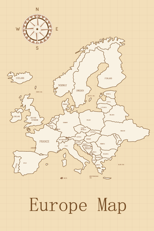 Plakat mapa świata europa na beżowym tle - TenStickers