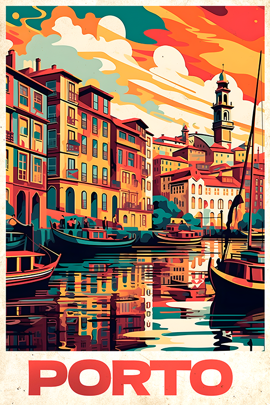 Plakat miasta i państwa oporto w stylu vintage - TenStickers
