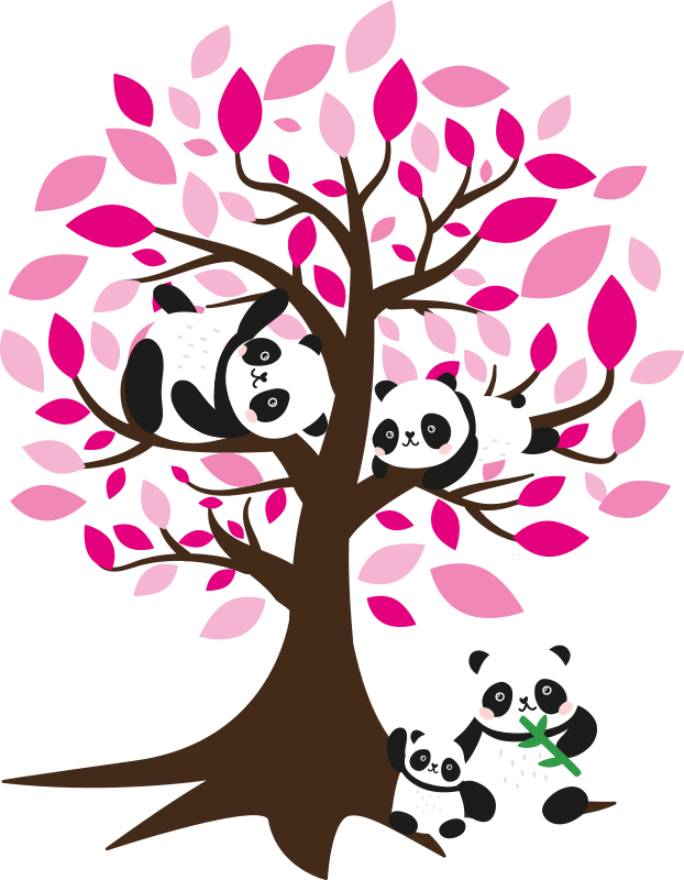 Plakat drzewo z dziećmi pandami na ścianę - TenStickers