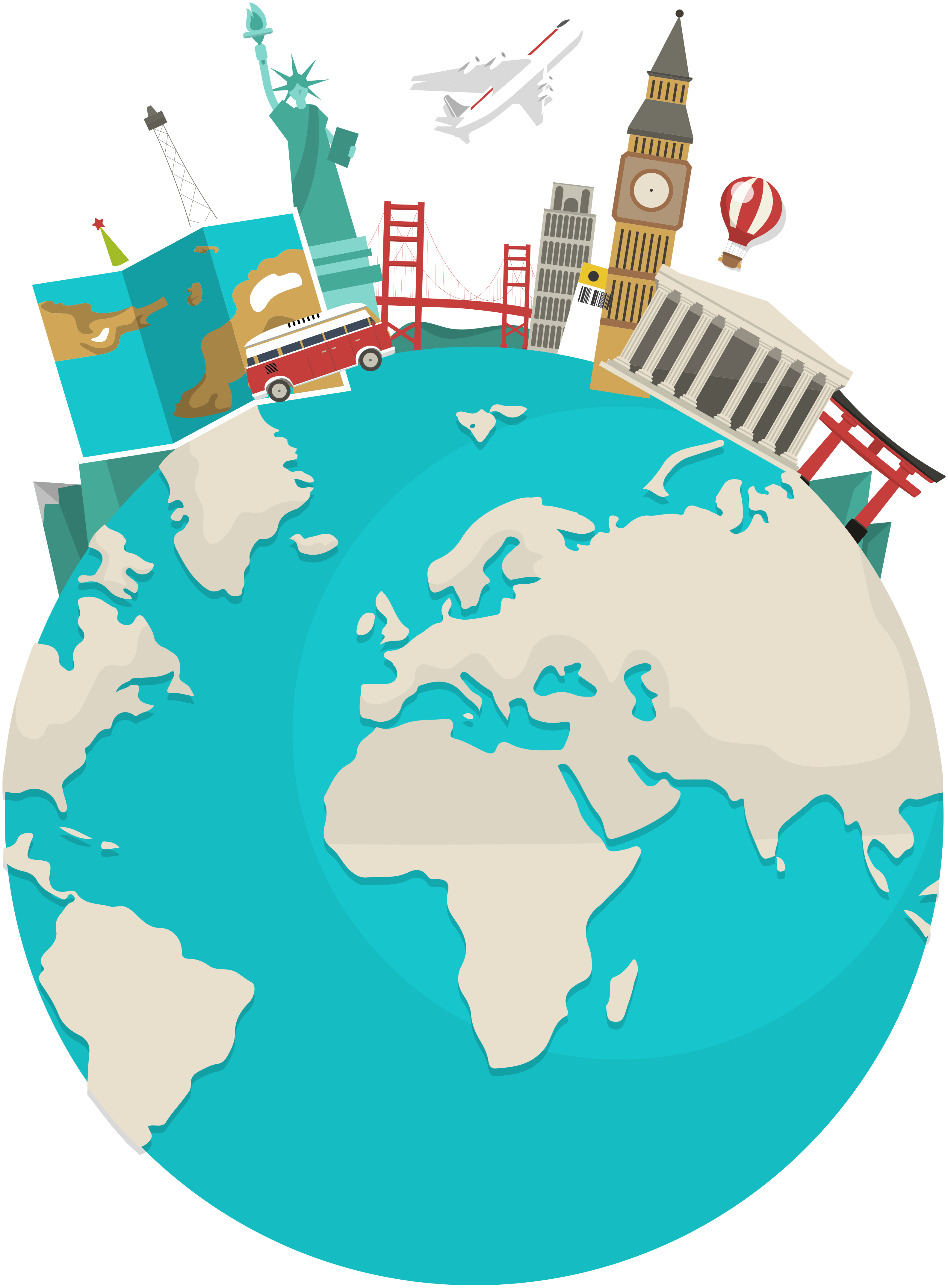 Plakat mapa świata z atrakcjami turystycznymi - TenStickers