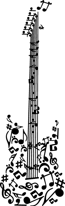 Plakat muzyczny dekoracyjny z gitarą i nutami - TenStickers