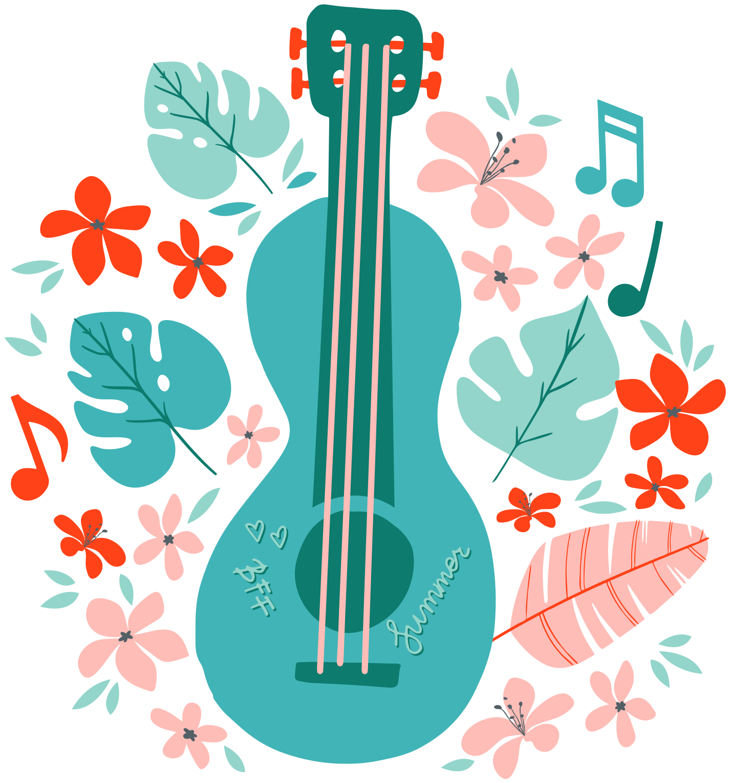 Plakat muzyczny gitara wśród kwiatów - TenStickers