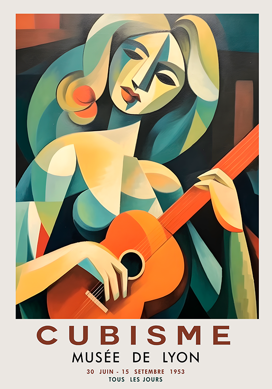 Plakat artystyczny kubistyczny portret kobiety z gitarą - TenStickers