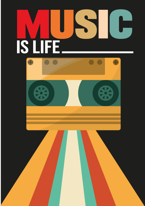 Plakat muzyczny z napisem "Music is life" - TenStickers