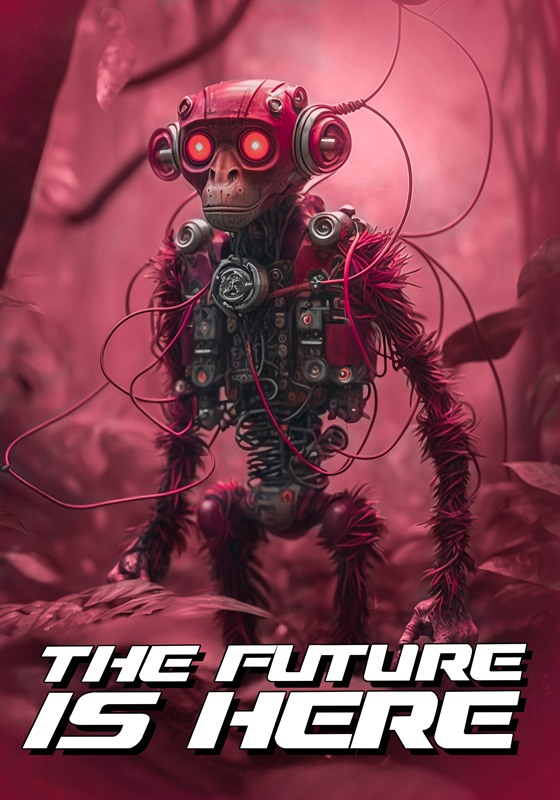 Plakat futurystyczna małpa-robot Viva Magenta - TenStickers