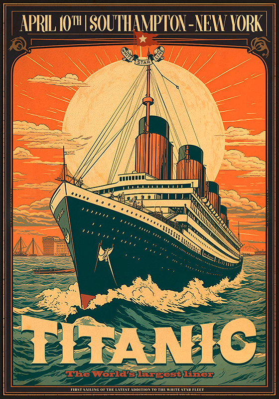 Plakat vintage pierwsza podróż Titanica - TenStickers