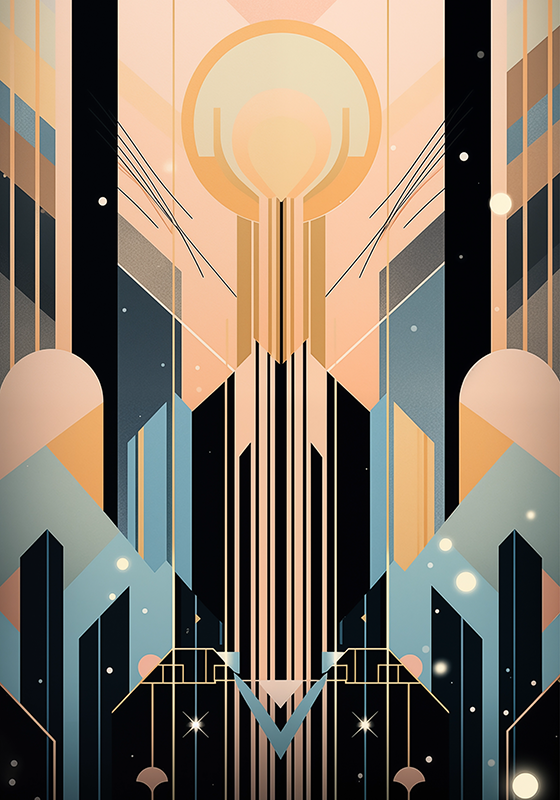 Plakat art deco różowe i niebieskie kształty - TenStickers