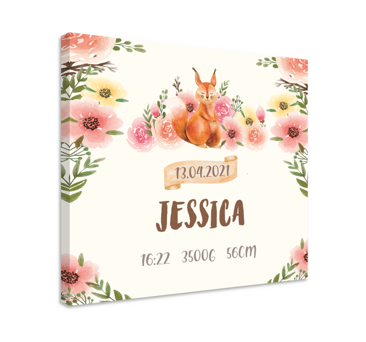 Personalizowany obraz wiewiórka kolorowa z datami urodzenia - TenStickers