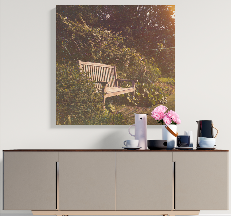 Obraz krajobrazy Ławka w spokojnym ogrodzie - TenStickers