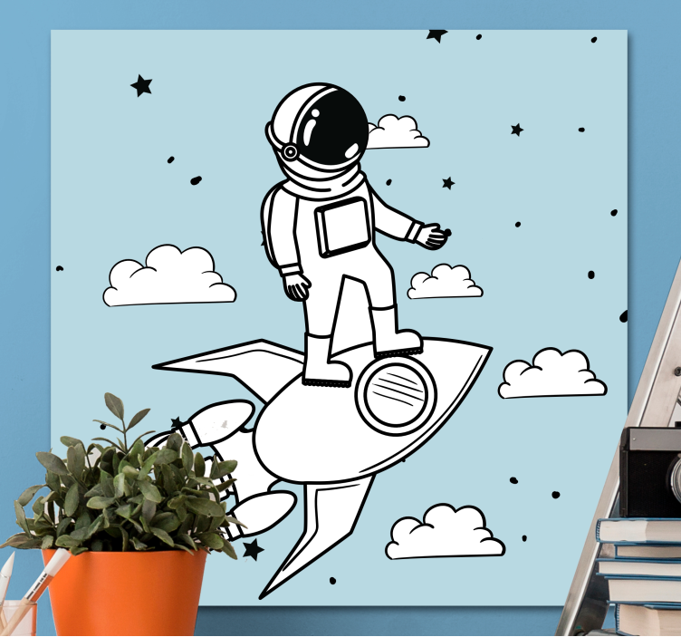 Obraz martwa natura przygoda astronauty w rakiecie - TenStickers