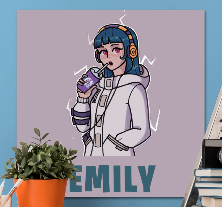 Obraz z postacią dziewczyna ze słuchawkami z imieniem - TenStickers