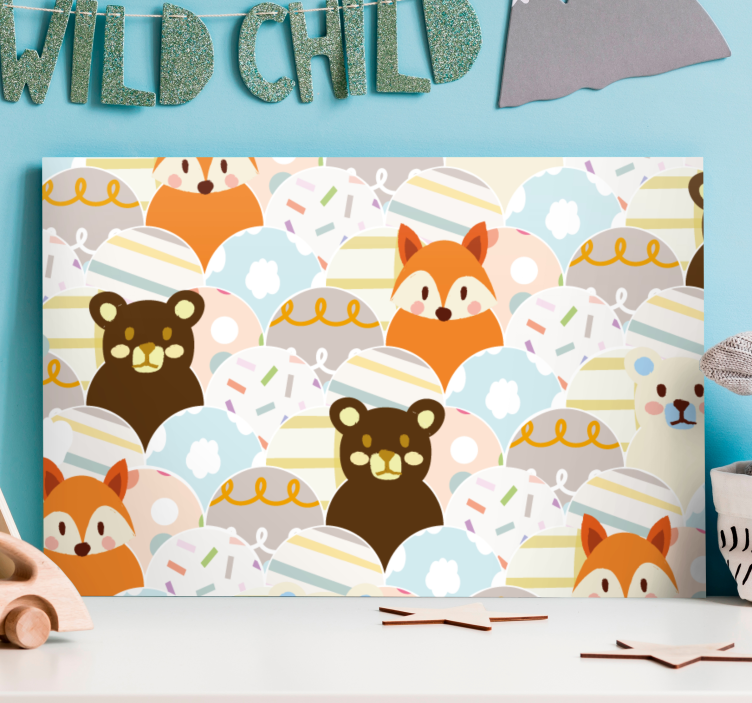 Obraz dla dzieci we wzór niedźwiedzia i lisa - TenStickers