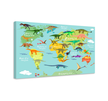 Obraz dla dzieci Mapa świata i dinozaury  - TenStickers
