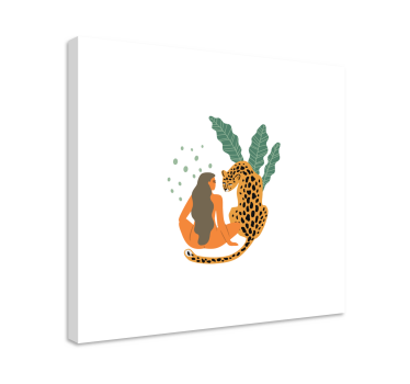 Obraz z postaciami kobieta i lampart obejmują się - TenStickers